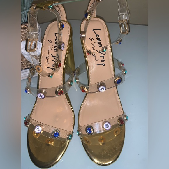 Gold Heeled Sandal with Gems - Picture 2 of 12